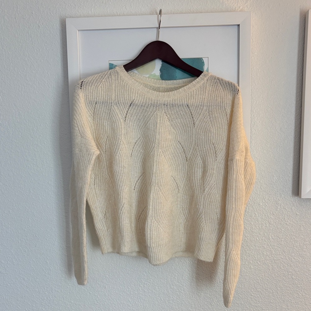 Anthropologie Ivory Textures Cropped Swear Knit Sweater Small